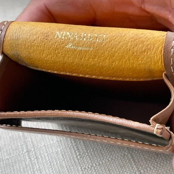 Nina Ricci Vintage Cigarette case/Card case Brown Signature Leather Case - Picture 12 of 12